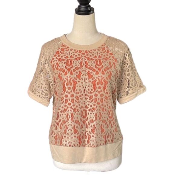 Robert Rodriguez Tan & Orange Layered Top with 100% Silk Trim (Size: Small) - Picture 5 of 14
